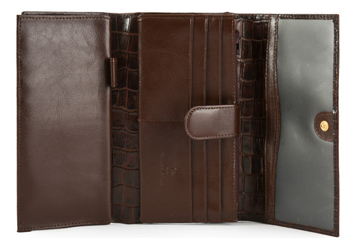 Crocco Class Chequera Con Flap Grande Café Oscuro