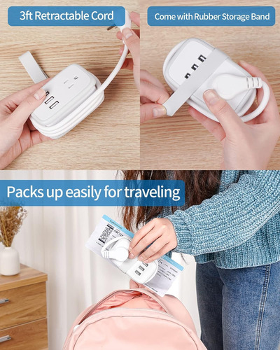Regleta De Alimentación De Viaje Con 6 Tomas Y 4 Puertos Usb