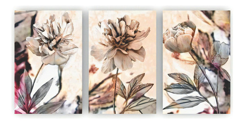 Kit 3 Quadros 20x30 Floral Flores Artistico Aquarela Cor Mdf