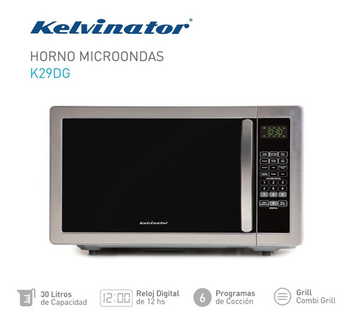 Imagen 3 de 3 de Horno Microondas Kelvinator 29 Lts Digital Grill K29dg Cuota