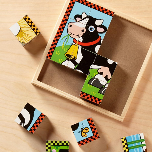 Melissa Doug Farm Wooden Cube Puzzle Con Bandeja De Almacena