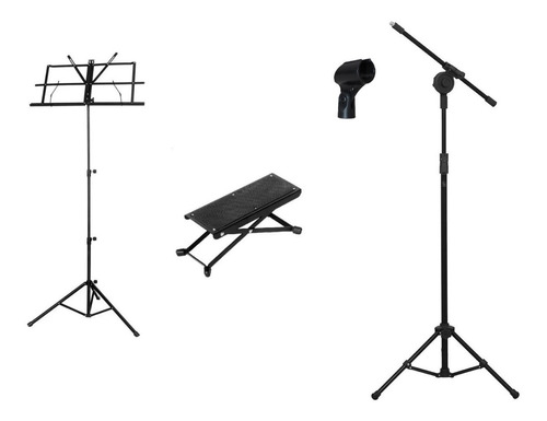 Pedestal P/ Microfone + Estante Partitura + Apoio De Pé Kit