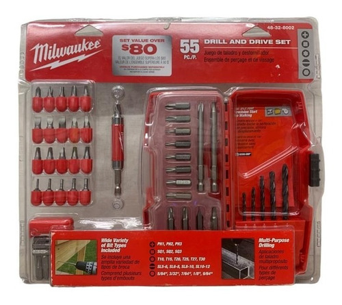 Kit Para Taladro Y Atornillador 55 Pzs Milwaukee 48-32-8002