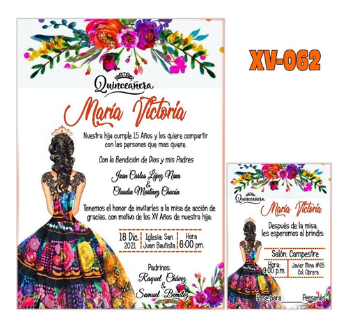 Invitación Mexicana Floral Boda Xv Años Económicas 100 Pzs.