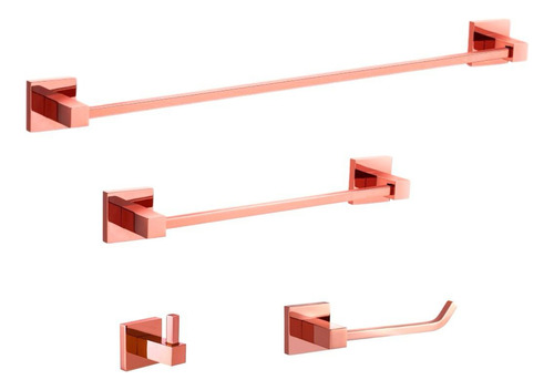 Kit Acessório Para Banheiro 4 Peças Quadritti Luxo Rose Gold