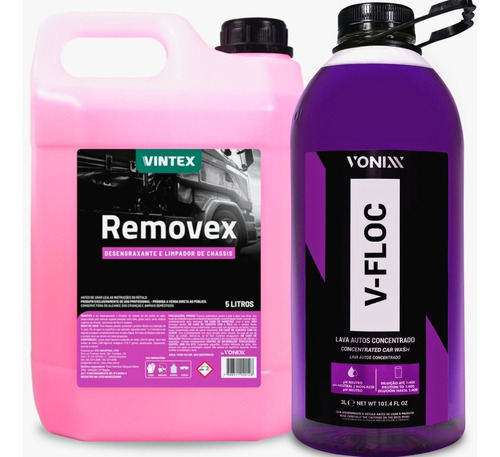 Shampoo V-floc 3l Vonixx + Removex 5l Limpeza Pesada