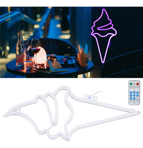 Letrero Led Con Forma De Helado Y Luz De Neón Con Mando A Di