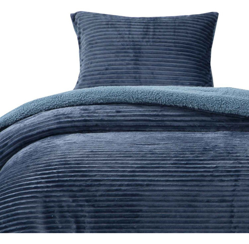Cobertor Reversible Sherpa 1.5 Plaza Cotelón Azul