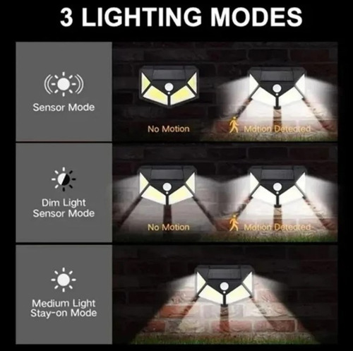 Imagem 4 de 9 de Luminária Solar Parede 100 Led Sensor Presença Prova D'água