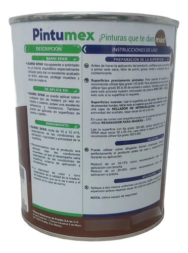 Pintumex Spar Para Madera Secado Rápido, 1 Litro Nogal Brillante