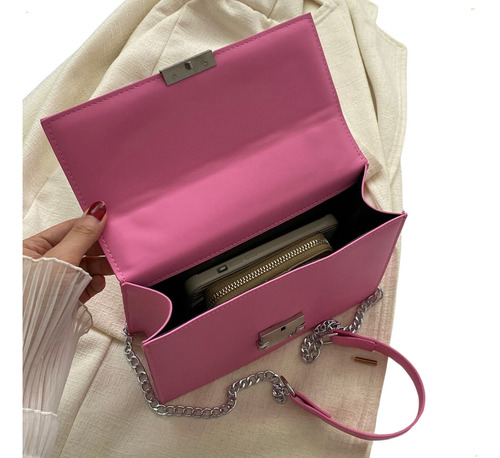 Mini Bags Carteras De Mujer Cuero Pu Cadena Clutch Carmen Acabado De Los Herrajes Níquel Color Rosa Chicle Diseño De La Tela Liso