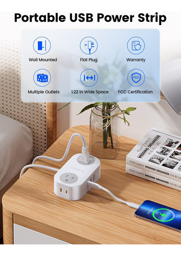Regleta De Alimentación Pequeña Con Enchufe Plano, Cable De