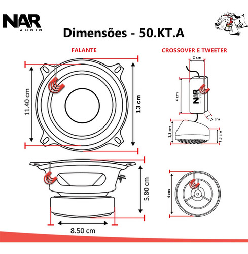 Imagem 6 de 8 de Kit 2 Vias Nar Audio 525 Cs1 ( 5 Polegadas - 100w Rms )