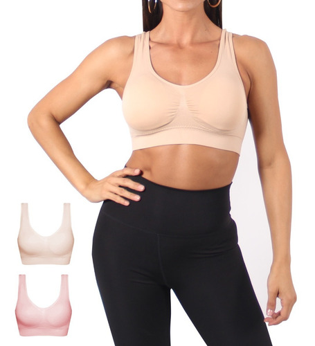 Set De 2 Top Bra Deportivo Mujer Brasier Deportivo Nude Rosa