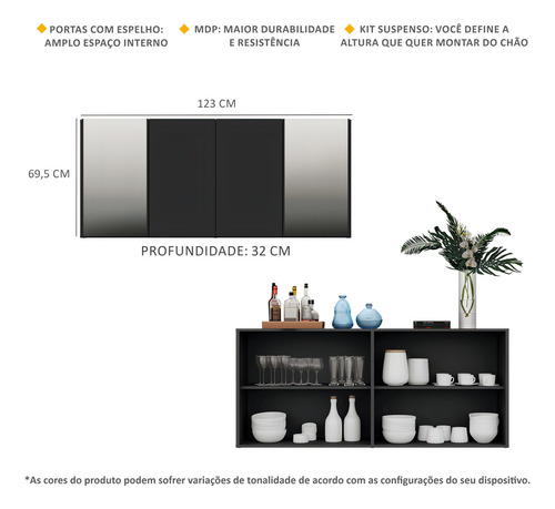 Aparador Buffet C/ Espelho Suspenso Vegas Multimóveis Preto