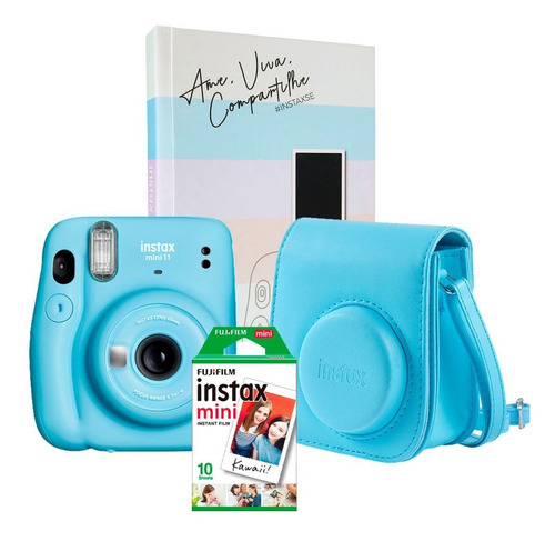 Kit completo Instax Mini 11 Blue, 10 imágenes, bolsa y álbum, color azul cielo
