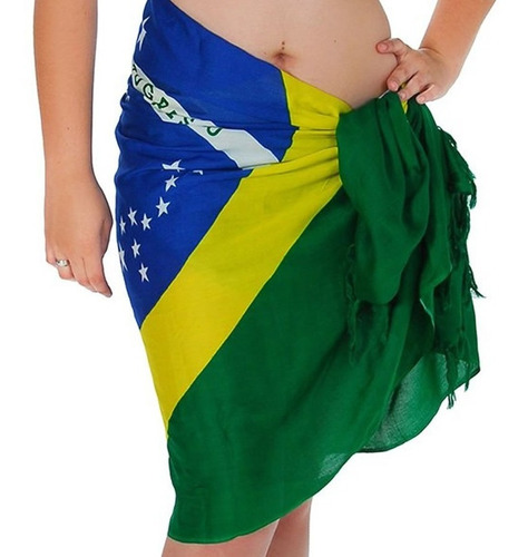 Canga De Praia Estampa Bandeira Do Brasil 100% Viscose Linda Cor Verde Tamanho M