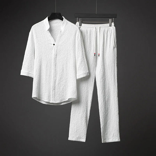 Conjunto De Pantalones Y Camisa De Lino Para Hombre, 2 Pzas