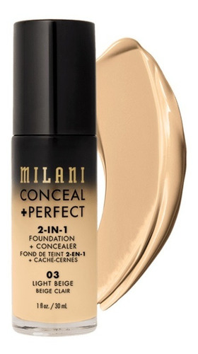 Base de maquillaje líquida Milani Foundation Conceal + Perfect 2 en 1 Conceal + Perfect 2-IN-1 Foundation + Concealer tono 03 light beige - 30mL 30g