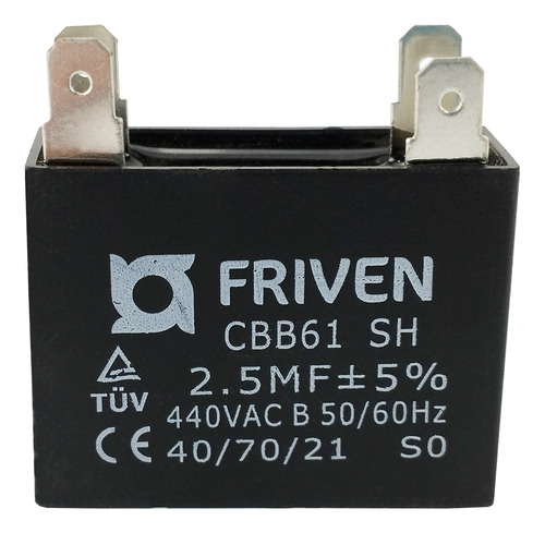 Capacitor Compressor Caixa Preto 2.5 Uf 440v Quadrado