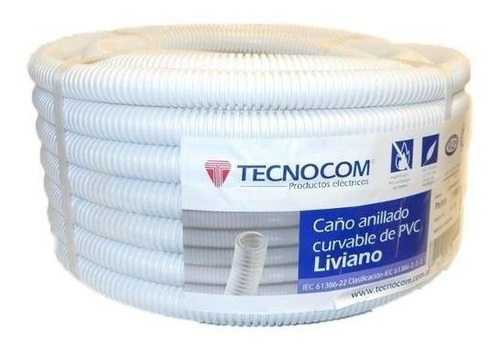 Caño Corrugado Blanco 3/4 Liviano X Rollo 25mts Tecnocom
