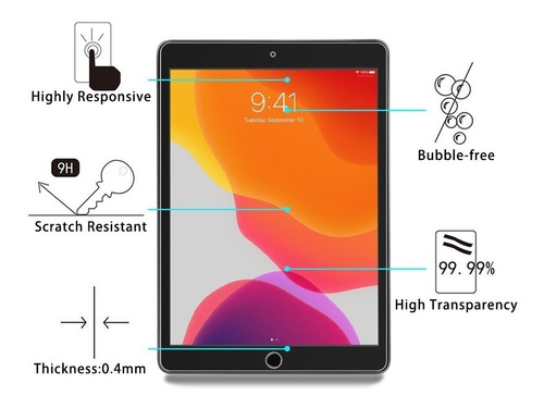 Imagen 2 de 4 de Apple iPad 10.2 2019 Lámina Vidrio Templado 9h