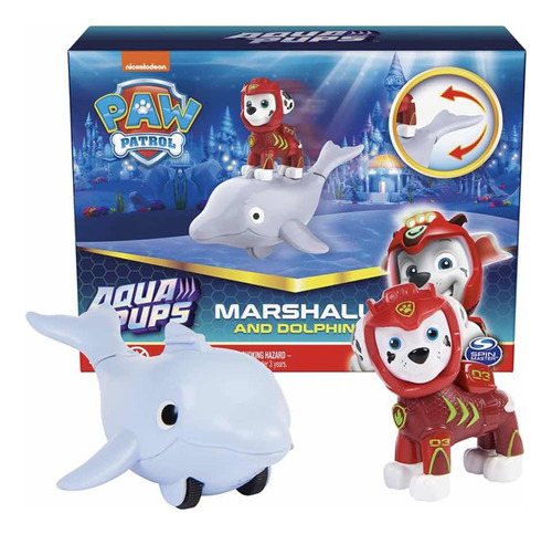 Figura Paw Patrol Marshall Y Delfin Aqua Pups Nickelodeon 3+