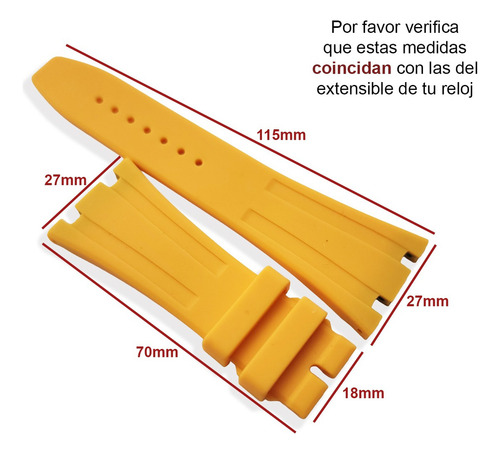 Correa De Caucho Amarillo De 27-18mm Compatible Audemars