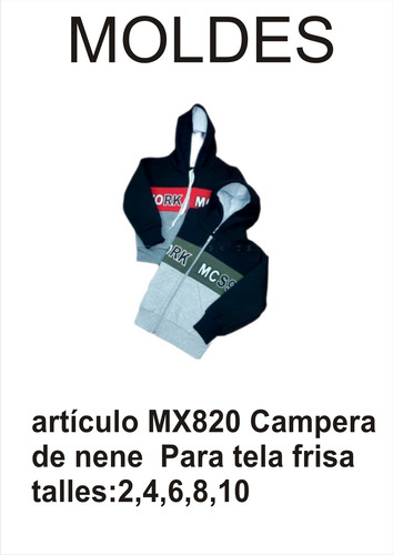 Textil Patrones De Campera De Nene Para Tela Frisa 2,4,6,8,10