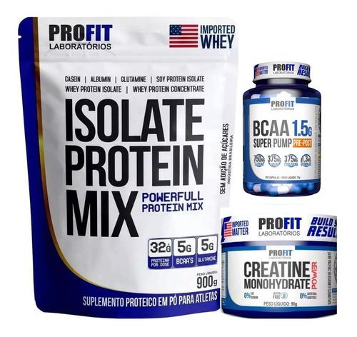 Combo Whey Isolado Isolate Protein + Creatina + Bcaa Profit