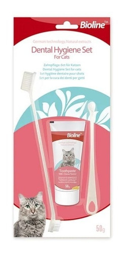 Set Kit De Higiene Dental Cepillo Para Mascota Gato Bioline