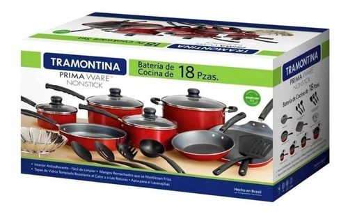 Imagen 2 de 4 de Batería De Cocina Primaware Rojo 18 Piezas Tramontina