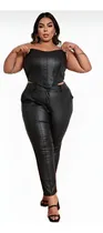 Comprar Conjunto Plus Size  Couro Cropped Corselet + Calça Couro