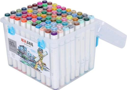 Imagen 6 de 6 de Marcadores Plumones Doble Punta Caja 80 Colores Punta Pincel