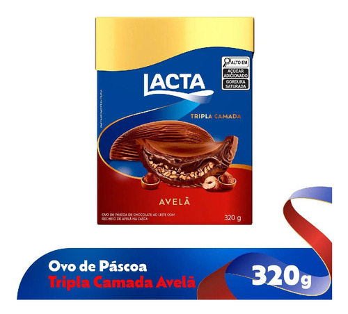 Kit 2 Ovos Lacta Tripla Camada Avelã Com Recheio 320g Cada