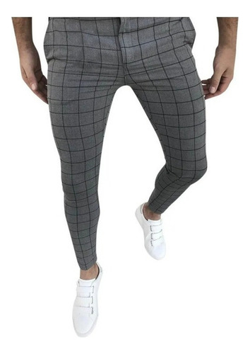 A Pantalones Largos De Cuadros Casuales Para Hombre