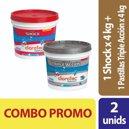 Imagen 2 de 9 de Pastillas Triple Acción Clorotec X 4 Kg + Shock X 4 Kg Disolucion Instantanea Piletas Pintadas O De Fibra