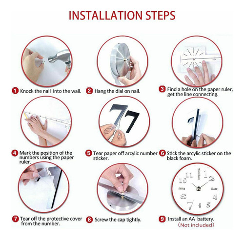 Reloj De Pared Para Bricolaje, Espejo 3d Silencioso, Pegatin