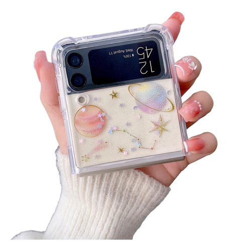 Imagen 5 de 9 de Funda Para Galaxy Zflip + Mica Universo Estrellas Mujer Dama