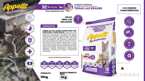 Alimento Gato Todas Las Edades 3kg Marca Appetit