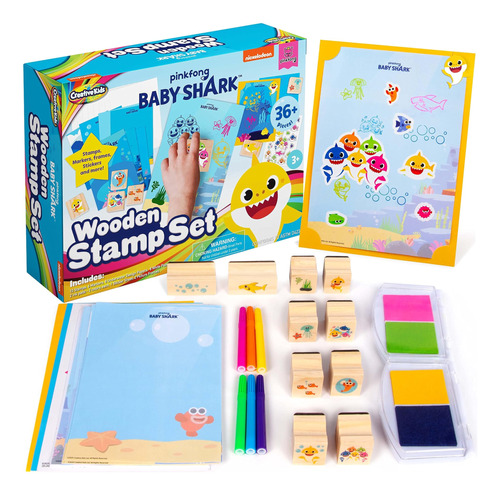 Creative Kids Baby Shark Stamp Set Juego De Sellos De Madera