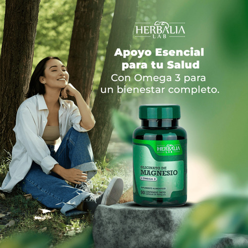 Glicinato de Magnesio 400mg Magnesio Glicinato + Omega 3 Fórmula Avanzada Alta Absorción 90 Cápsulas Herbalia Lab