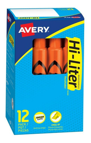 12 Marcatextos Plumon Resaltdor Avery Neon Fluorescentes Color Naranja fluorescente