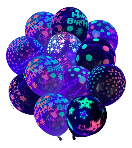 Pack 12 Globos Fluorescentes Fiesta Cumpleaños Neón 30cm