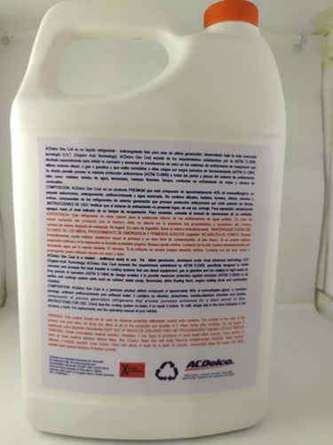 Imagen 6 de 7 de Refrigerante Acdelco Original Naranja 3.78 L