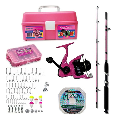 Kit Pesca Feminino Rosa Vara Molinete Baixou Aproveitem