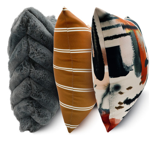 Set 4 Cojines Decorativos 45 Cm Relleno Cierre Sala Cama Naranja Oscuro Diferentes Diseños