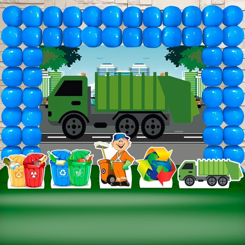 Painel Festa Infantil Caminhão De Lixo Gari Com Fita