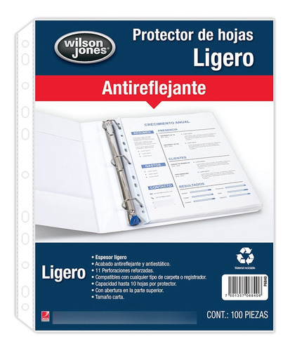 Protector De Hoja Acco Wilson Jones Paq 100 Pzs Tamaño Carta