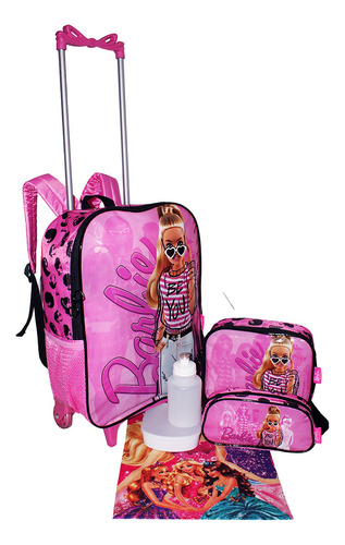 Kit Mochila Barbie Rodinhas Meninas Lancheira Estojo Grande